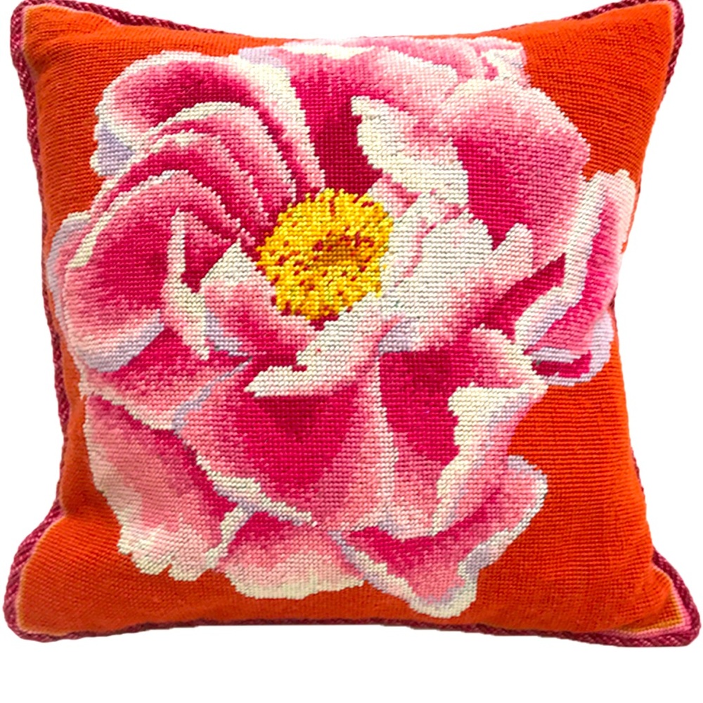 Ehrman Tapestry Floral Embroidered Pillow by Kaffe Fassett Pink and Orange